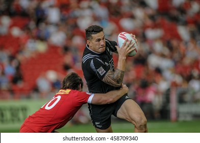 SINGAPORE - APRIL 17,2016 : New Zealand All Blacks 7s Rugby Player In Action At HSBC World Rugby Sevens Series Singapore.