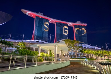 Singapore - April 2020: Window Art Of Switched Off Marina Bay Sands Hotel In View Of 