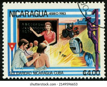 SINGAPORE - APRIL 26, 2022: A Stamp Printed In Nicaragua Shows Occupation, Circa 1983