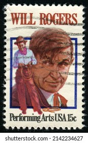 SINGAPORE – APRIL 4, 2022: A Stamp Printed In USA Shows William Penn Adair “Will” Rogers, Circa 1979