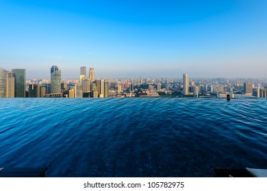SINGAPORE - APRIL 5:Swimming pool of the Marina Bay Sands on April 5 , 2012 in Singapore. It's the world's most expensive standalone casino property at US$ 6.3 billion.