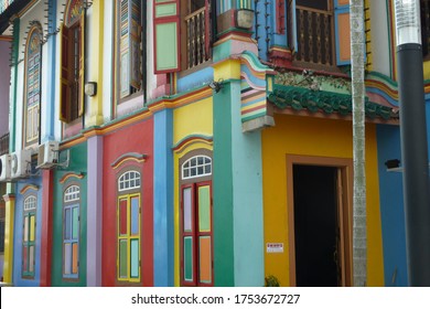 Singapore, Asia 24/12/2017 : Close Up Of Houses In Haji Lane, Singapore.