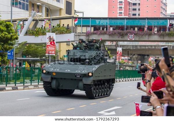Singapore Aug 9th 2020:  National Day Parade
(NDP) 2020 Mobile Column  from the Singapore Armed Forces (SAF),
Singapore Civil Defence Force (SCDF) and Singapore Police Force
(SPF) in Choa
ChuKang.