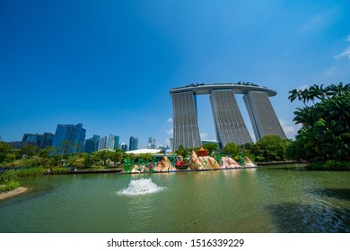 SINGAPORE - August 2019: Marina Bay Sands Hotel At Daytime. Marina Bay Sands Is An Integrated Resort Fronting Marina Bay In Singapore.