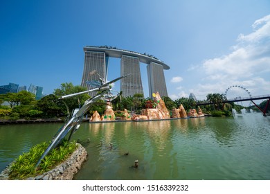 SINGAPORE - August 2019: Marina Bay Sands Hotel At Daytime. Marina Bay Sands Is An Integrated Resort Fronting Marina Bay In Singapore.