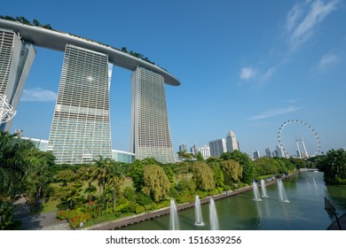 SINGAPORE - August 2019: Marina Bay Sands Hotel At Daytime. Marina Bay Sands Is An Integrated Resort Fronting Marina Bay In Singapore.