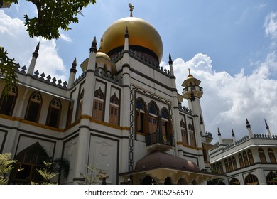 Singapore, Singapore - August 23, 2019: Facade of Masjid Sultan (Sultan Mosque) in Kampong Glam.