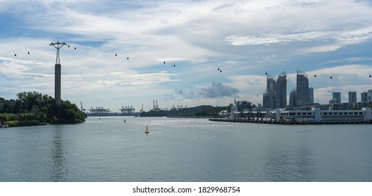 Singapore - August 30 2020: Singapore Cable Car And Harbourfront