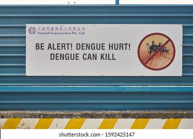 SINGAPORE - CIRCA APRIL, 2019: Dengue Warning Poster Seen On A Wall In Singapore.