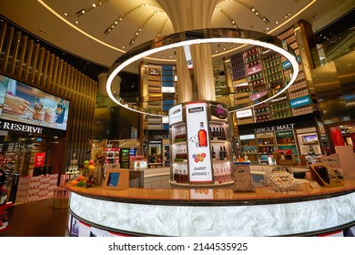 SINGAPORE - CIRCA JANUARY, 2020: A Broad Range Of Alcoholic Drinks On Display At Wines And Spirits Store In Singapore Changi Airport.