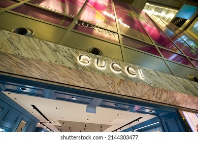 SINGAPORE - CIRCA JANUARY, 2020: Gucci Brand Name Over A Store Entrance At Singapore Changi Airport.