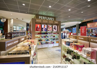 SINGAPORE - CIRCA JANUARY, 2020: perfumes on display on display at store in Changi Airport.