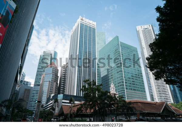 Singapore - CIRCA SEP 2016:\
Low angle view of Banks and Commercial buildings in Central\
Business District.