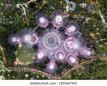 Singapore City: 25 Sept 2018: Gardens By The Bay Drone View 