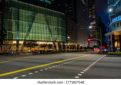 SINGAPORE CITY, SINGAPORE - FEBRUARY 17, 2020: Empty Street In Singapore During The Coronavirus Covid 19 Outbreak