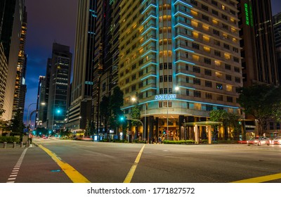 SINGAPORE CITY, SINGAPORE - FEBRUARY 17, 2020: Empty Street In Singapore During The Coronavirus Covid 19 Outbreak