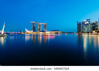 Singapore City, Singapore - february, 23, 2017 Marina Bay Sands casino at twilight.
