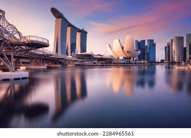 Singapore city at  Marina during dramatic sunset - Powered by Shutterstock