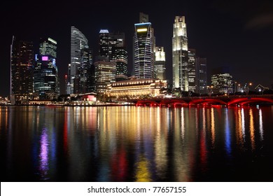 Singapore City Night View With Reflection