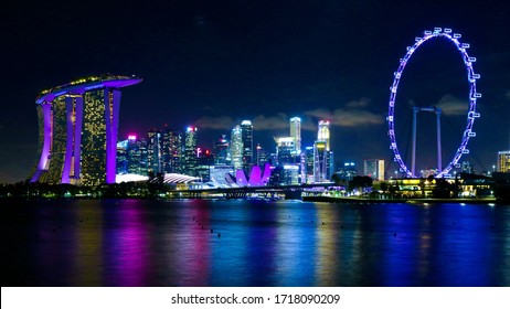 Singapore City Skyline By Night