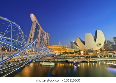 Singapore city skyline at Marina Bay cityscape by night
