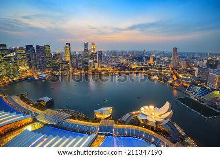 Singapore city skyline at Marina Bay cityscape when sunset