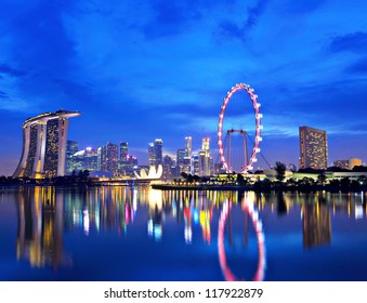 Singapore City Skyline At Night