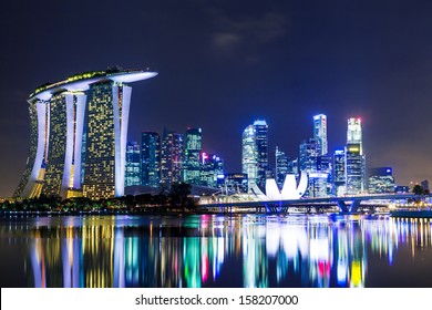 Singapore City Skyline At Night