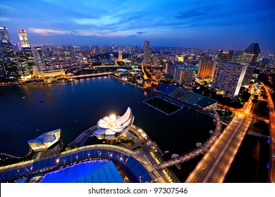 Singapore City Skyline At Night