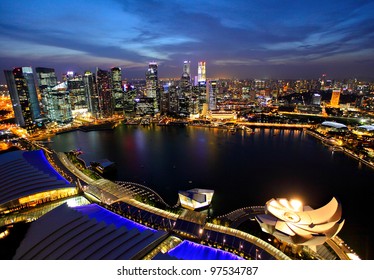 Singapore City Skyline At Night