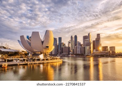 Singapore City Skyline view from Marina Bay during Sunset, Singapore