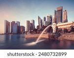 Singapore city, sunset and sunrise Downtown of Singapore is office buildings and business bank financial 