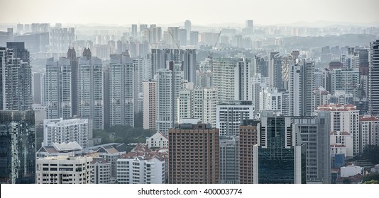 Singapore Cityscape. New Residential Districts Of Singapore, Aerial View Of Buildings At Daytime