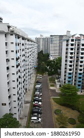 Singapore - Dec 2020: HDB Blocks And Carpark Top View In Kallang Bahru