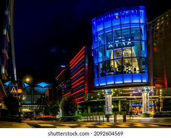 Singapore - Dec 9, 2021 : Marina Square Shopping Mall Light Up At Night.
