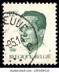 SINGAPORE – DECEMBER 18, 2019: A Stamp Printed In Belgium Shows Belgium’s King Baudouin, Circa 1984