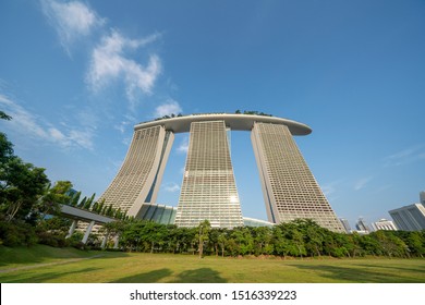 SINGAPORE - December, 2018: Marina Bay Sands Hotel At Daytime. Marina Bay Sands Is An Integrated Resort Fronting Marina Bay In Singapore.