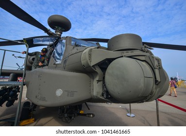 Singapore - Feb 10, 2018. Boeing AH-64 Apache helicopter belonging to the Singapore Air Force (RSAF) in Changi, Singapore. - Shutterstock ID 1041461665