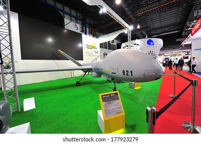 SINGAPORE - FEBRUARY 12: Elbit Hermes 900 Medium Size Medium Altitude Long Endurance Unmanned Aerial Vehicle (UAV) On Display At Singapore Airshow February 12, 2014 In Singapore