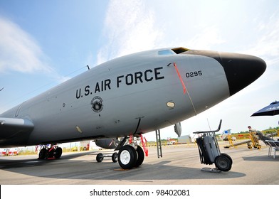SINGAPORE - FEBRUARY 17: US Air Force (USAF) Boeing KC-135R Straotanker on display at Singapore Airshow February 17, 2012 in Singapore