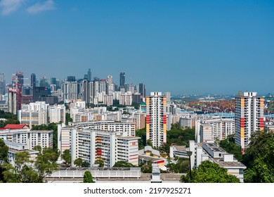 Singapore - February 2021: Cityview Of Singapore Central And Residencial Area At Daytime. 