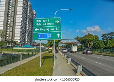 Singapore - February 29, 2020: Hougang Ave, Singapore Street Sign