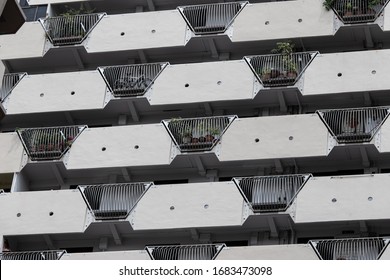 Singapore - February 8, 2020: Balcony Facade Of HDB At Selegie Road, Rochor.