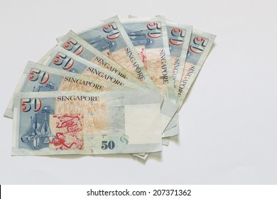 Singapore Fifty Dollars Bank Note In Stack