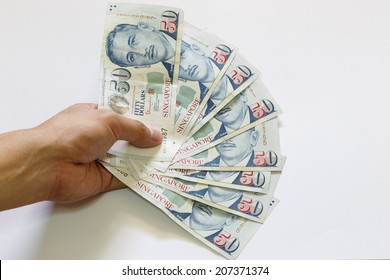 Singapore Fifty Dollars Bank Note With Hand