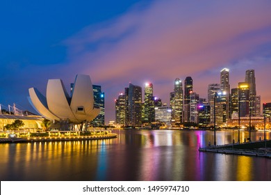 Singapore Financial District Skyline At Night