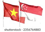 Singapore flag and Vietnam flag on cloudy sky. fluttering in the sky