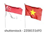 Singapore flag and Vietnam flag on cloudy sky. fluttering in the sky
