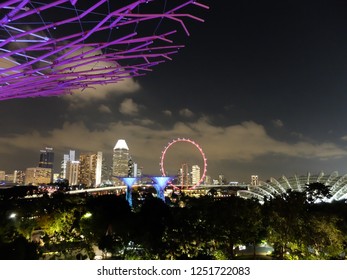 Singapore Flyer (Night View) From Sky Walk Of Gardens By The Bay 