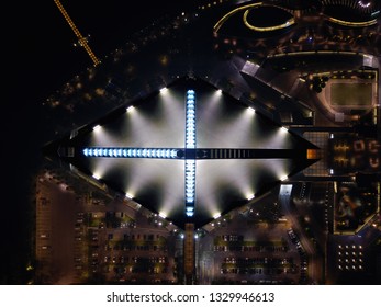 Singapore Indoor Stadium Top Down Drone Shot